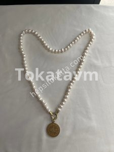 Altın kaplama gümüş aparatlı inci kolye
